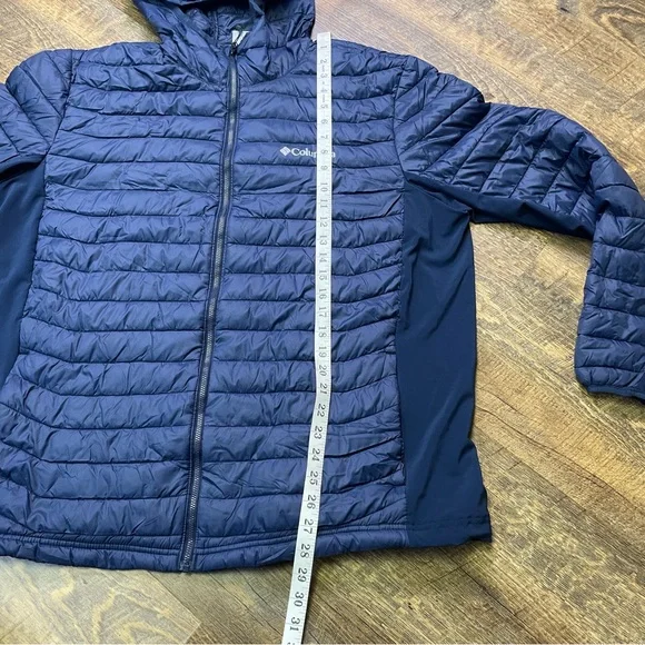 Columbia Powder Pass Hooded Jacket Light Puffer Water Resistant Men XL Coat Blue - Picture 4 of 15